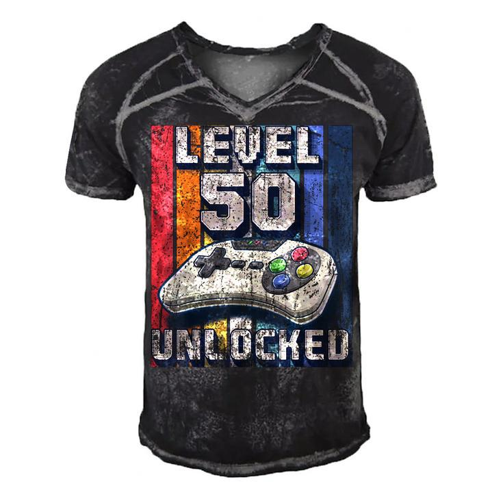 Level 50 Unlocked Video Game 50Th Birthday Gamer Boys  Men's Short Sleeve V-neck 3D Print Retro Tshirt