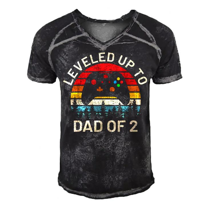 Leveled Up To Dad Of 2 Video Gamers Funny Gaming Two Daddy  Men's Short Sleeve V-neck 3D Print Retro Tshirt