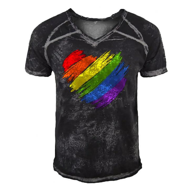 Lgbt Gay Pride Flag  Gay Pride 2022 Heart Lgbt Men's Short Sleeve V-neck 3D Print Retro Tshirt