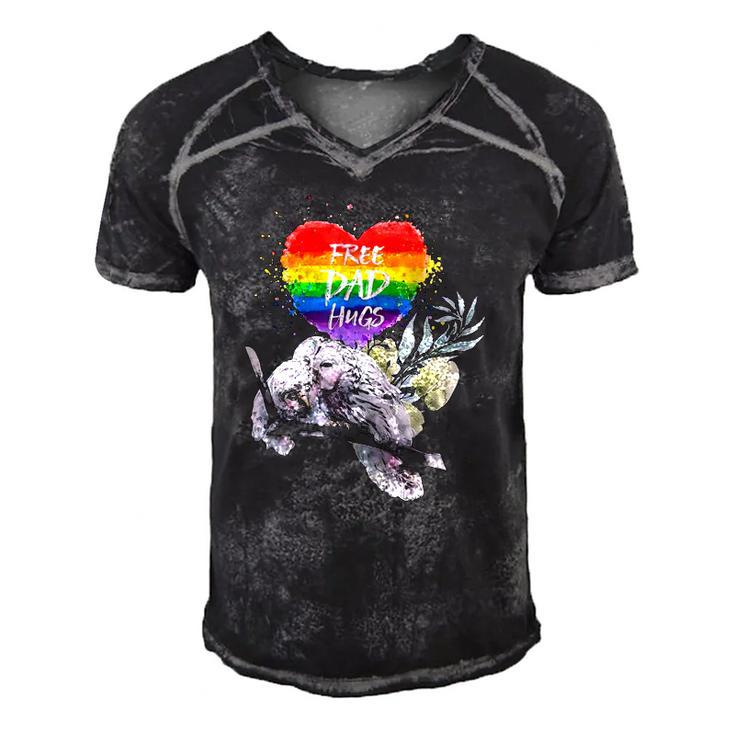 Lgbt Pride Daddy Owl Rainbow Free Dad Hugs Fathers Day Men's Short Sleeve V-neck 3D Print Retro Tshirt