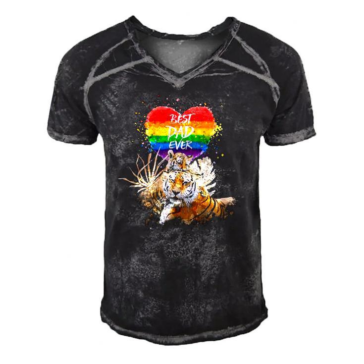 Lgbt Pride Daddy Tiger Rainbow Best Dad Ever Fathers Day Men's Short Sleeve V-neck 3D Print Retro Tshirt