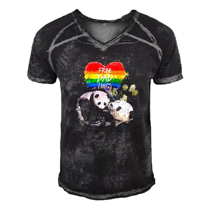 Lgbt Pride Papa Panda Bear Free Dad Hugs Fathers Day Love Raglan Baseball Tee Men's Short Sleeve V-neck 3D Print Retro Tshirt