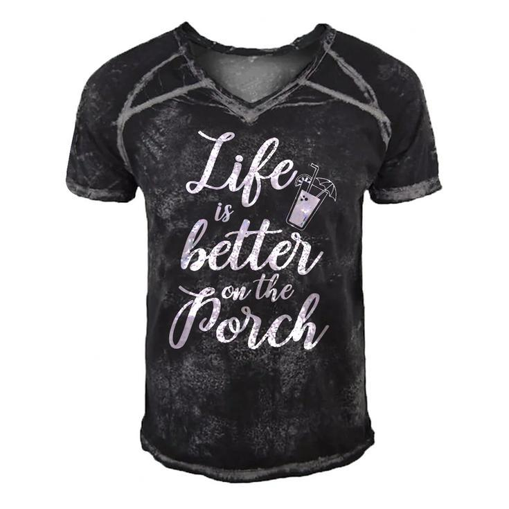 Life Is Better On The Porch Drinking Funny Design Men's Short Sleeve V-neck 3D Print Retro Tshirt