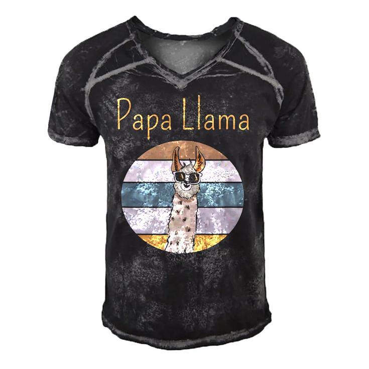 Llama Dad Matching Papa Alpaca Lover Fathers Day Gift Men's Short Sleeve V-neck 3D Print Retro Tshirt