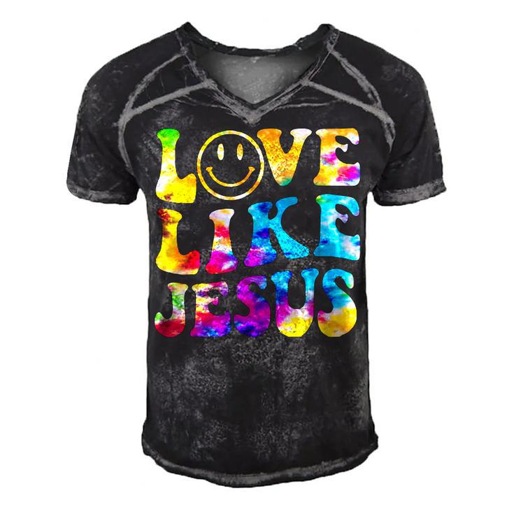 Love Like Jesus Tie Dye Faith Christian Jesus Men Women Kid  Men's Short Sleeve V-neck 3D Print Retro Tshirt