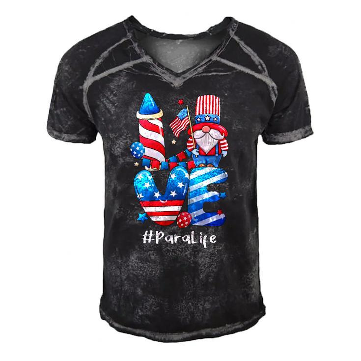 Love Para Life Gnome Usa Flag 4Th Of July Patriotic Men's Short Sleeve V-neck 3D Print Retro Tshirt
