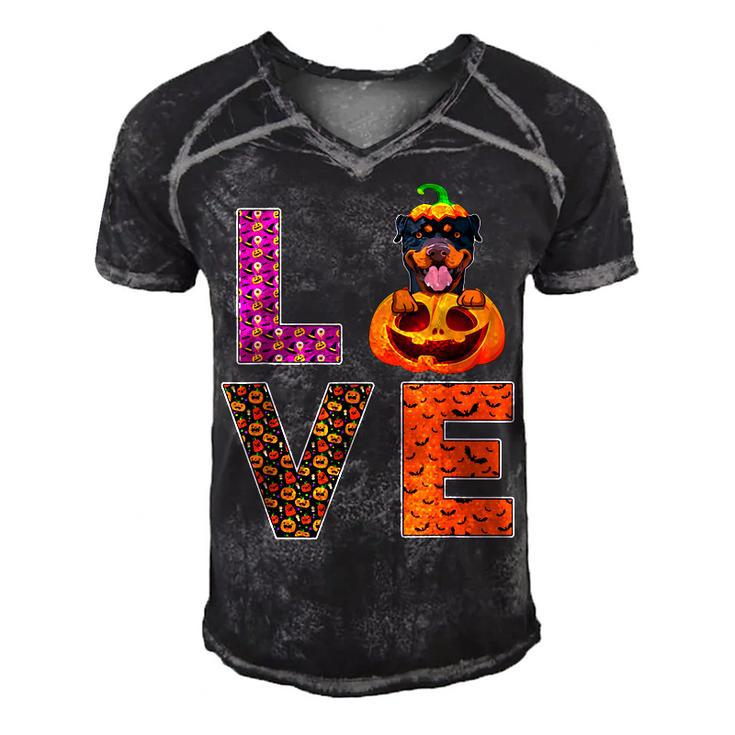 Love Rottweiler Halloween Costume Funny Dog Lover  Men's Short Sleeve V-neck 3D Print Retro Tshirt