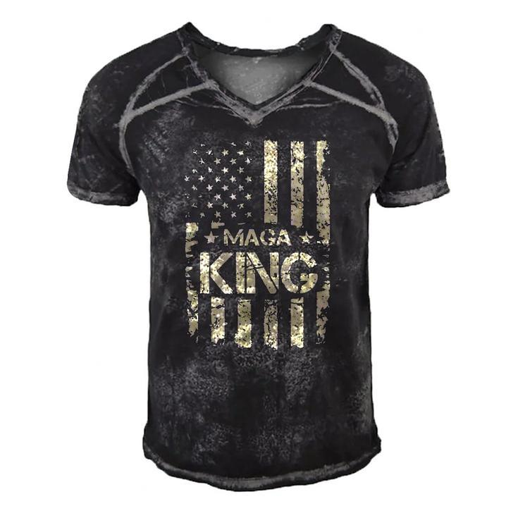 Maga King Make America Great Again Retro American Flag Men's Short Sleeve V-neck 3D Print Retro Tshirt