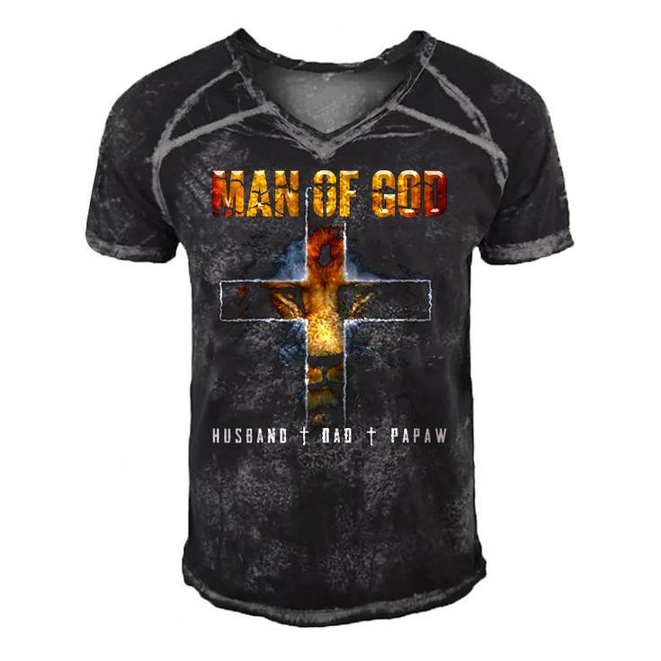 Man Of God Husband Dad Papaw Christian Men's Short Sleeve V-neck 3D Print Retro Tshirt