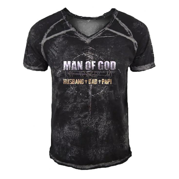 Man Of God Husband Dad Papi Vintage Fathers Day Gift Men's Short Sleeve V-neck 3D Print Retro Tshirt