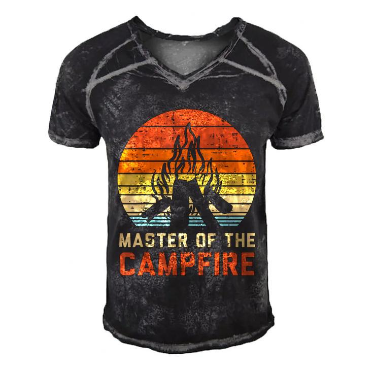 Master Of The Campfire Sunset Retro Bonfire Camping Camper  Men's Short Sleeve V-neck 3D Print Retro Tshirt