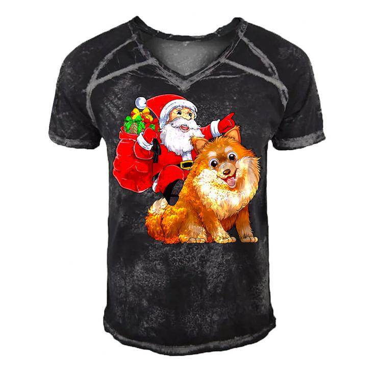 Matching Family Funny Santa Riding Pomeranian Dog Christmas T-Shirt Men's Short Sleeve V-neck 3D Print Retro Tshirt