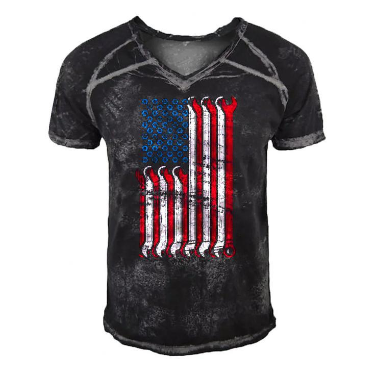 Mechanic American Flag Combination Wrenches Gift Men's Short Sleeve V-neck 3D Print Retro Tshirt