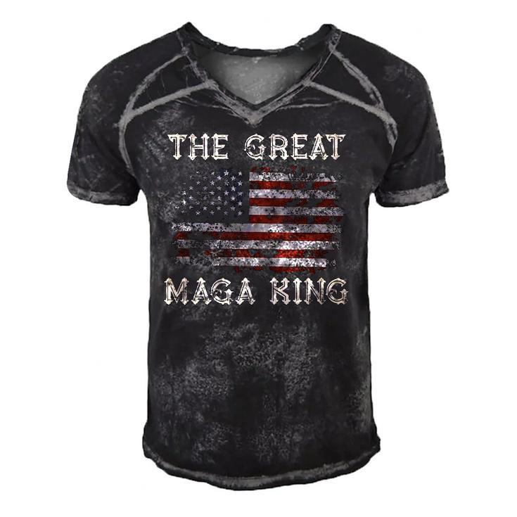 Mega King Usa Flag Proud Ultra Maga 2024  Men's Short Sleeve V-neck 3D Print Retro Tshirt