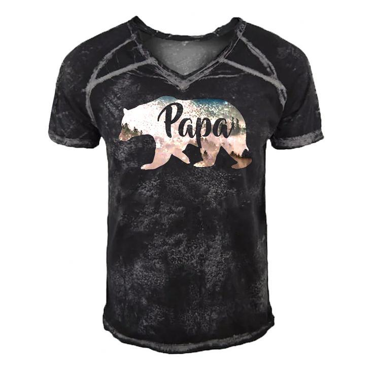 Men Papa Bear & Forest Awesome Camping Gift Men's Short Sleeve V-neck 3D Print Retro Tshirt