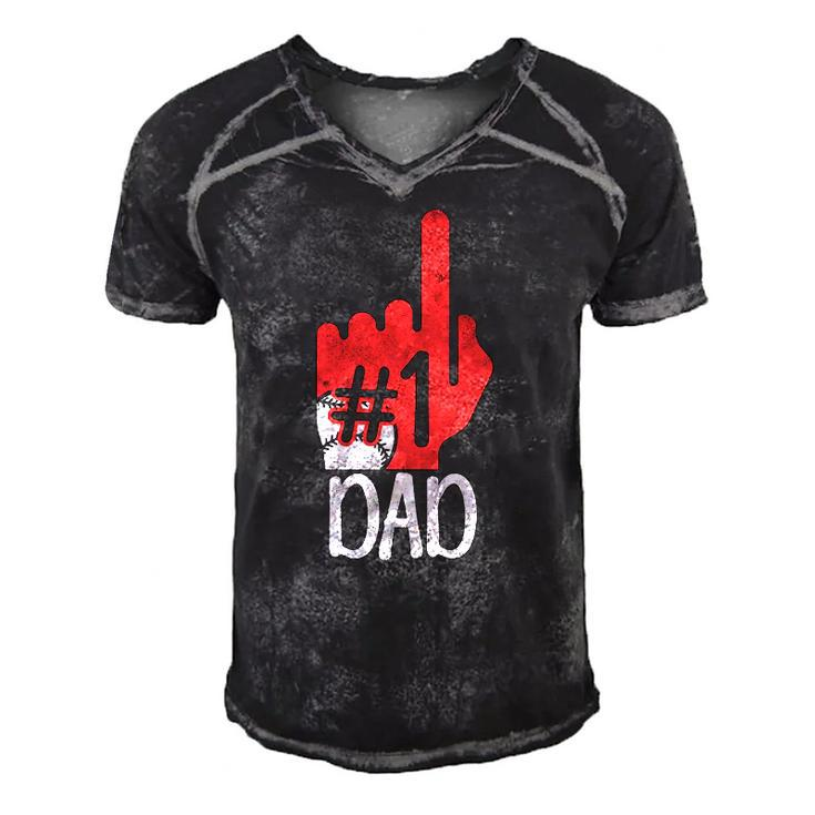 Mens 1 Dad Baseball Player Vintage Baseball Daddy Men's Short Sleeve V-neck 3D Print Retro Tshirt