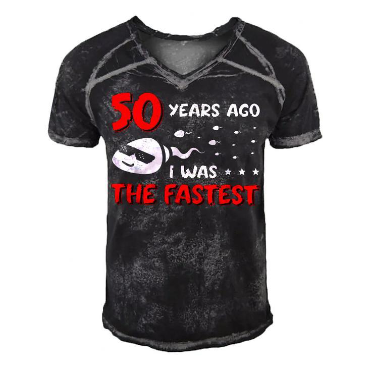 Mens 50 Years Ago I Was The Fastest Funny Birthday  Men's Short Sleeve V-neck 3D Print Retro Tshirt