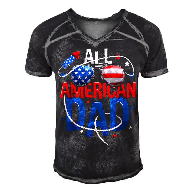 Mens All American Dad 4Th Of July Fathers Day Men Matching Family  Men's Short Sleeve V-neck 3D Print Retro Tshirt