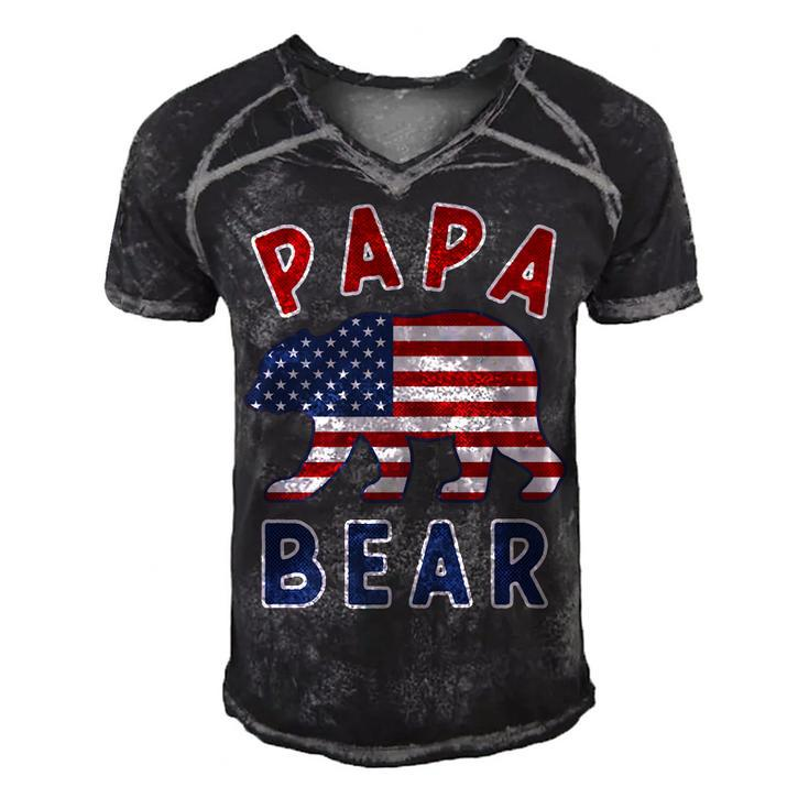 Mens American Flag Papa Bear 4Th Of July Usa Patriotic Dad  V2 Men's Short Sleeve V-neck 3D Print Retro Tshirt