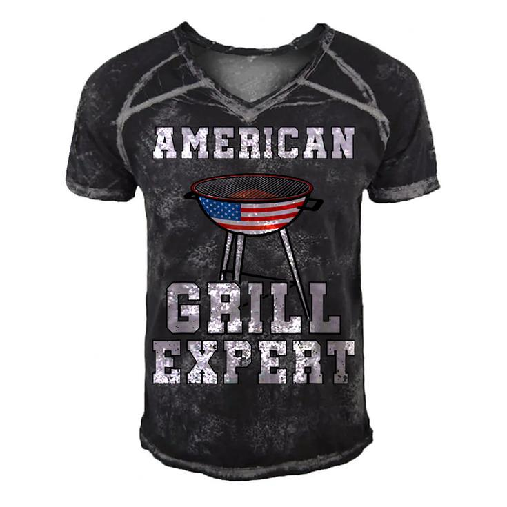 Mens American Grill Expert Dad Fathers Day Bbq 4Th Of July  Men's Short Sleeve V-neck 3D Print Retro Tshirt