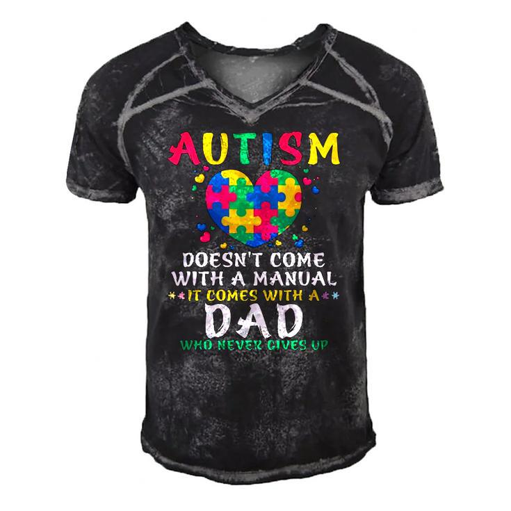 Mens Autism Doesnt Come With Manual Dad Autism Awareness Puzzle Men's Short Sleeve V-neck 3D Print Retro Tshirt