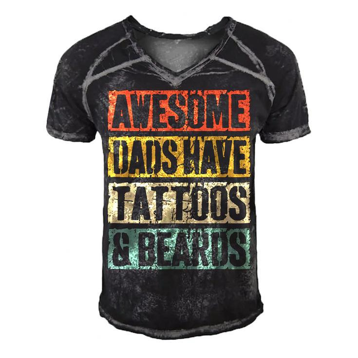 Mens Awesome Dads Have Tattoos And Beards  Fathers Day  V3 Men's Short Sleeve V-neck 3D Print Retro Tshirt