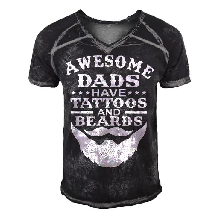 Mens Awesome Dads Have Tattoos And Beards  Fathers Day  V3 Men's Short Sleeve V-neck 3D Print Retro Tshirt