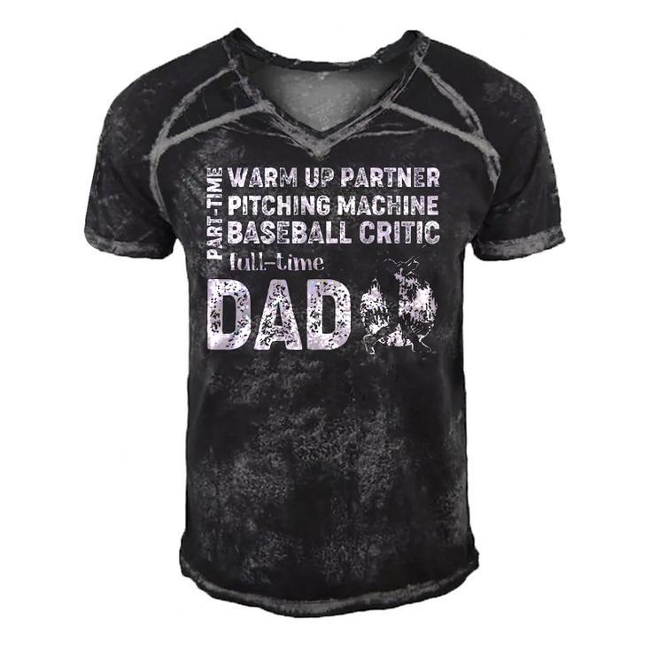 Mens Baseball Dad  Part Time Warm Up Partner Full Time Dad Men's Short Sleeve V-neck 3D Print Retro Tshirt