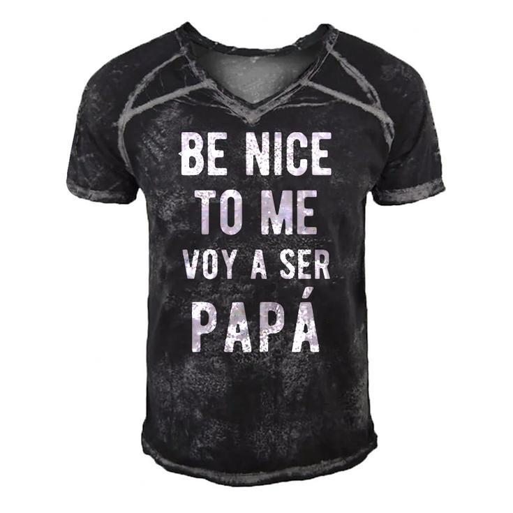 Mens Be Nice To Me Voy Ser Papa Funny Baby Announcement Bilingual Men's Short Sleeve V-neck 3D Print Retro Tshirt