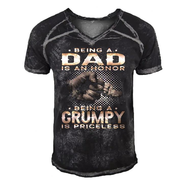 Mens Being A Dad Is An Honor Being A Grumpy Is Priceless Grandpa Men's Short Sleeve V-neck 3D Print Retro Tshirt