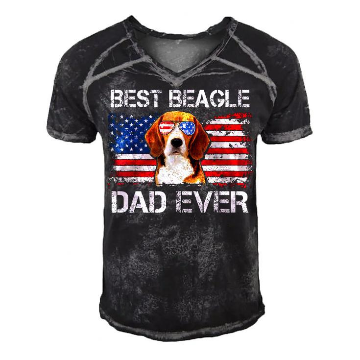 Mens Best Beagle Dad Ever American Flag Fathers Day 4Th Of July  Men's Short Sleeve V-neck 3D Print Retro Tshirt