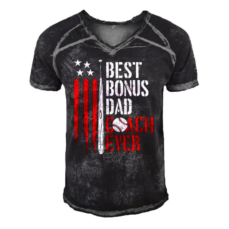 Mens Best Bonus Dad Coach Ever Proud Baseball Daddy American Flag Men's Short Sleeve V-neck 3D Print Retro Tshirt