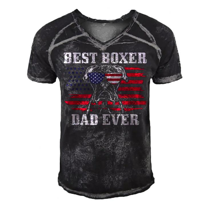 Mens Best Boxer Dad Ever Dog Patriotic 4Th Of July American Flag V2 Men's Short Sleeve V-neck 3D Print Retro Tshirt