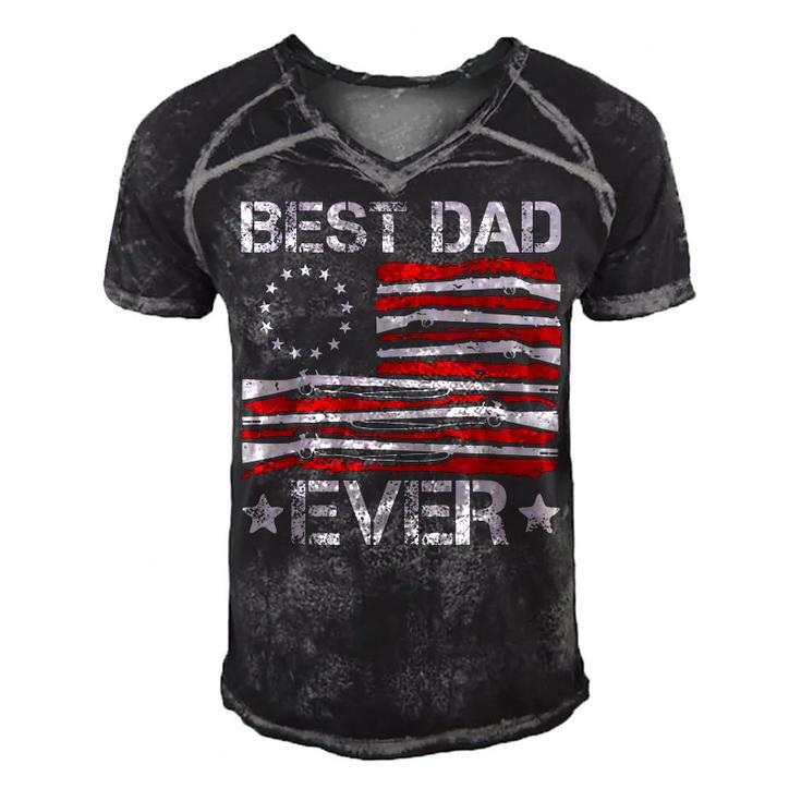 Mens Best Dad Ever Gun Rights American Flag Daddy 4Th Of July  Men's Short Sleeve V-neck 3D Print Retro Tshirt