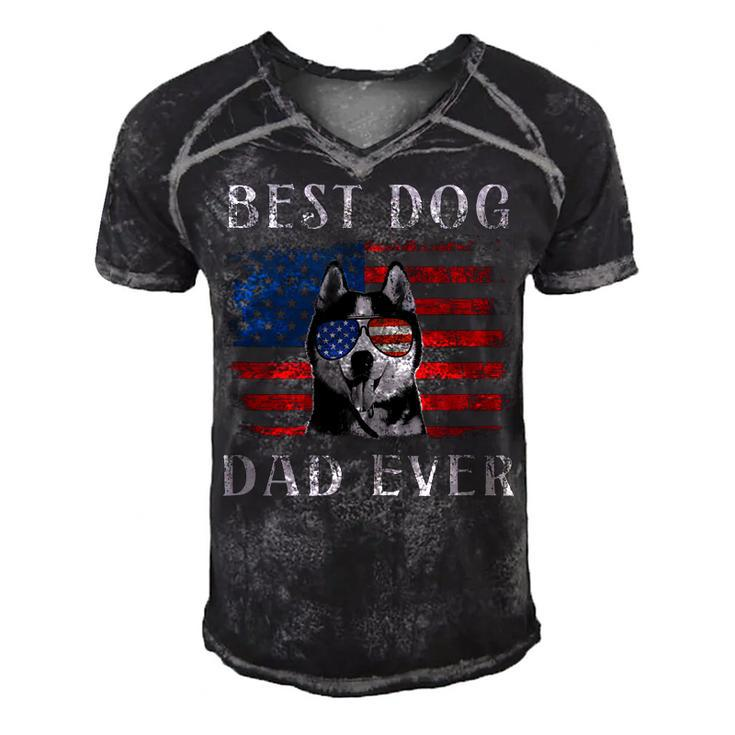 Mens Best Dog Dad Ever Husky American Flag 4Th Of July  Men's Short Sleeve V-neck 3D Print Retro Tshirt