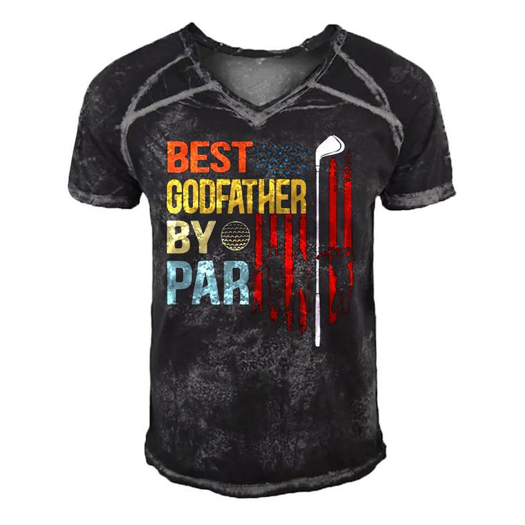 Mens Best Godfather By Par Flag  Fathers Day Golfing Men's Short Sleeve V-neck 3D Print Retro Tshirt