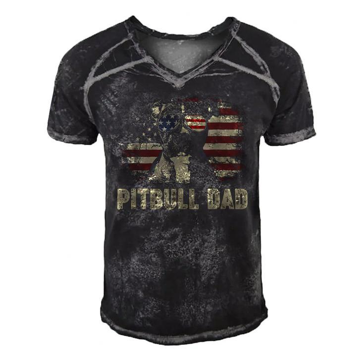 Mens Best Pitbull Dad Ever  American Flag 4Th Of July V2 Men's Short Sleeve V-neck 3D Print Retro Tshirt