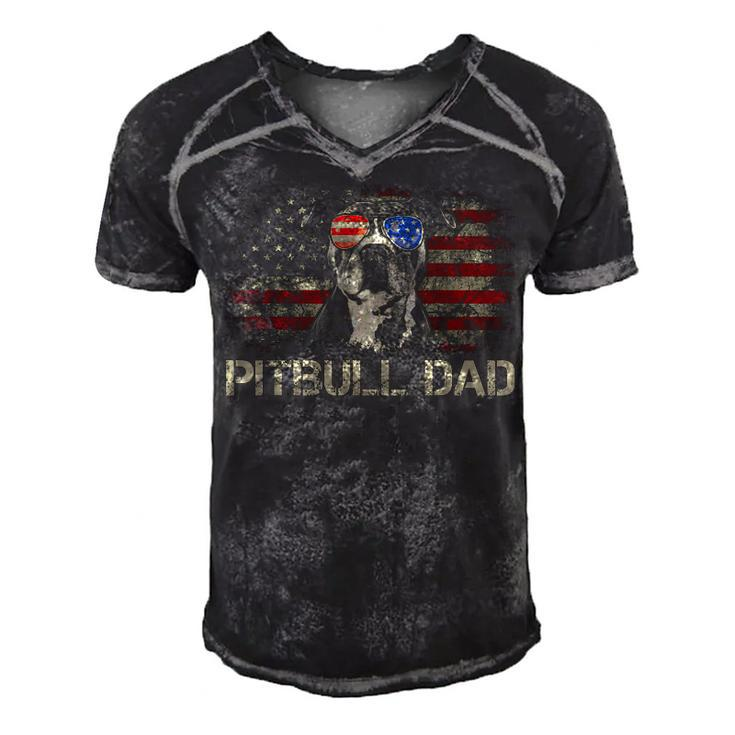 Mens Best Pitbull Dad Ever Patriotic American Flag 4Th Of July V2V3 Men's Short Sleeve V-neck 3D Print Retro Tshirt