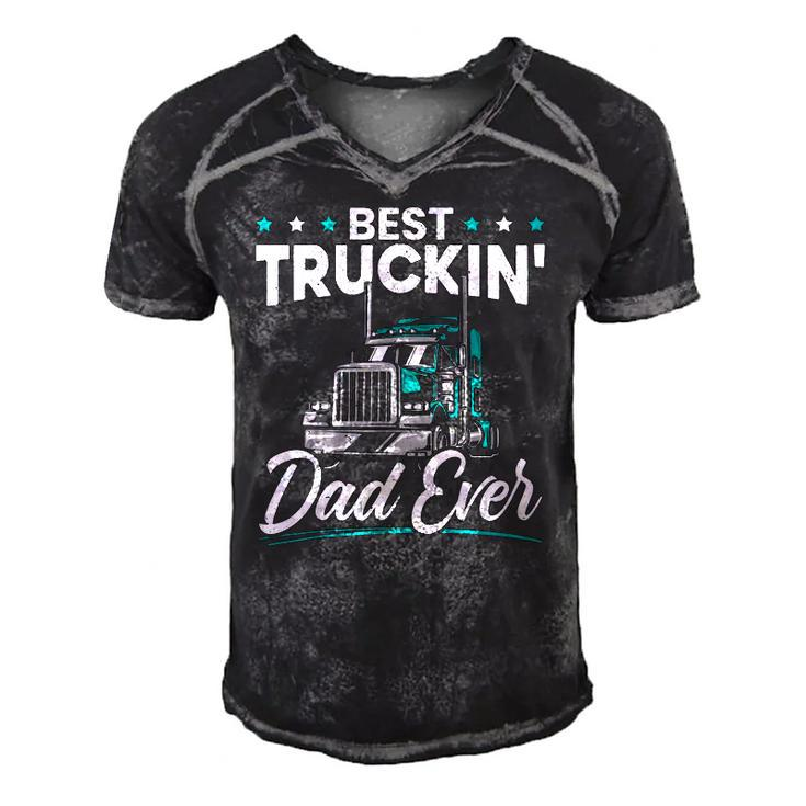 Mens Best Trucking Dad Ever For A Trucker Dad Fathers Day Men's Short Sleeve V-neck 3D Print Retro Tshirt