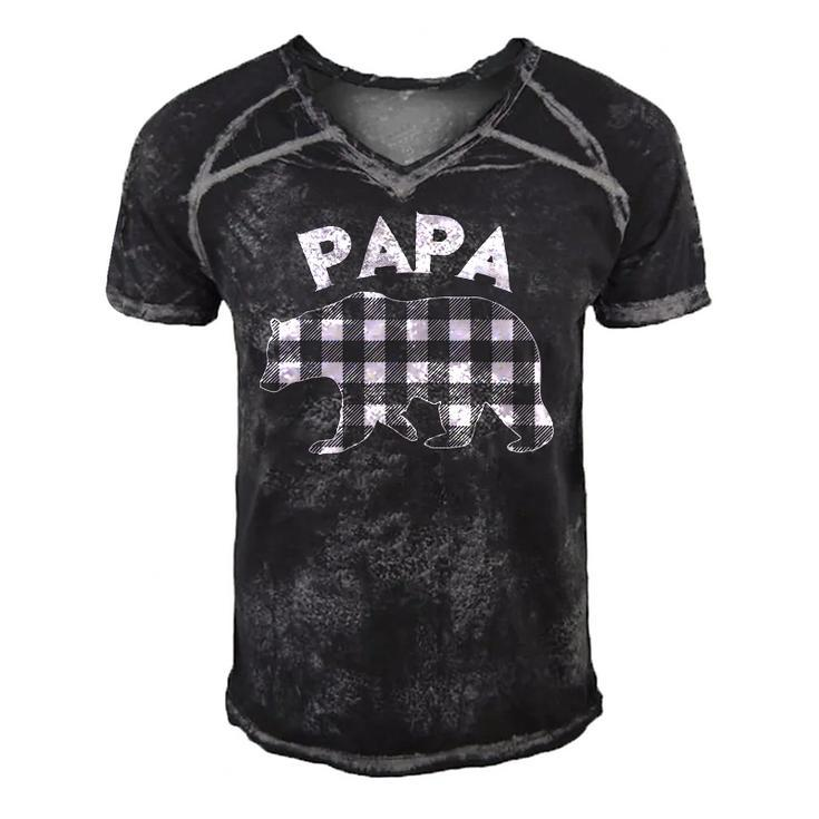 Mens Black And White Buffalo Plaid Papa Bear Christmas Pajama Men's Short Sleeve V-neck 3D Print Retro Tshirt