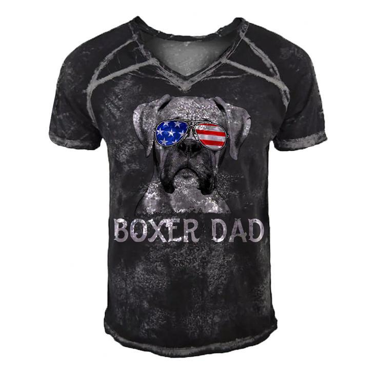Mens Boxer Dad American Flag Patriotic Dog Lover 4Th Of July  Men's Short Sleeve V-neck 3D Print Retro Tshirt