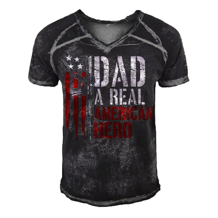 Mens Dad A Real American Hero Daddy Gun Rights Ar-15 4Th Of July  Men's Short Sleeve V-neck 3D Print Retro Tshirt