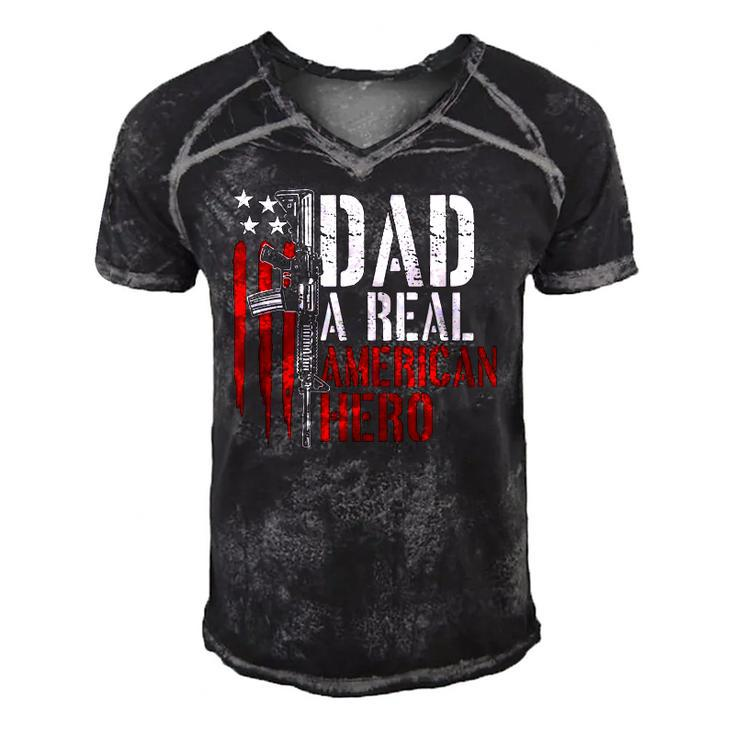 Mens Dad A Real American Hero Daddy Gun Rights Ar-15 Ver2 Men's Short Sleeve V-neck 3D Print Retro Tshirt