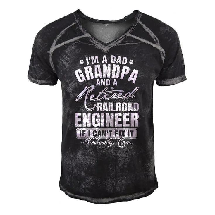 Mens Dad Grandpa And A Retired Railroad Engineer Fathers Day Men's Short Sleeve V-neck 3D Print Retro Tshirt