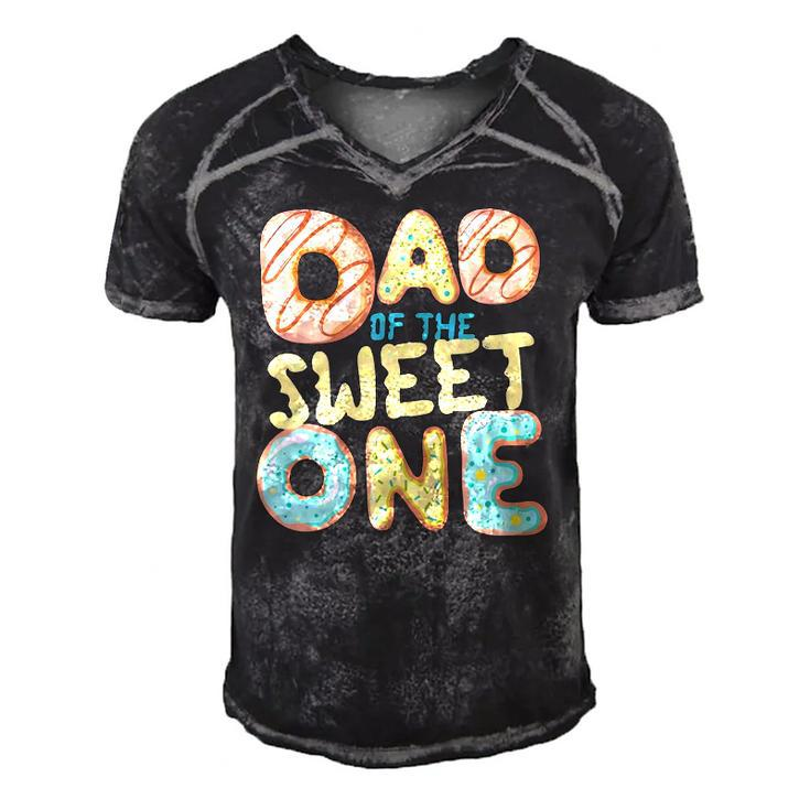 Mens Dad Of The Sweet One Donut Matching Family Donut Men's Short Sleeve V-neck 3D Print Retro Tshirt
