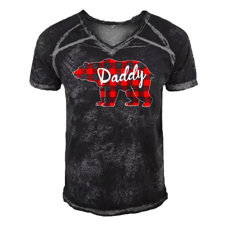 Mens Daddy Bear Buffalo Plaid Family Matching Fathers Day Men's Short Sleeve V-neck 3D Print Retro Tshirt