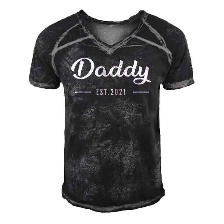 Mens Daddy Established 2021 New Dad Gift Men's Short Sleeve V-neck 3D Print Retro Tshirt