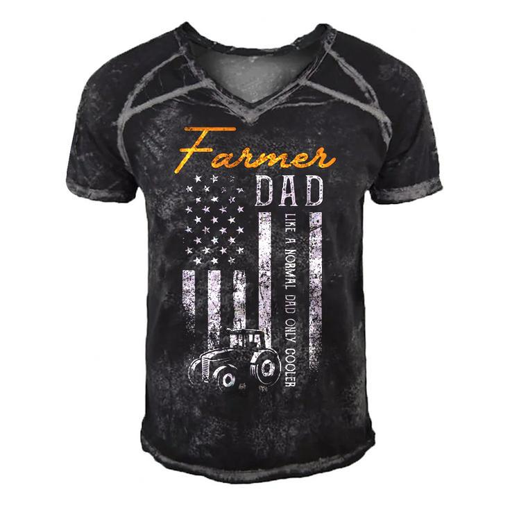 Mens Farmer Dad Like A Normal Dad Only Cooler Usa Flag Farming  Men's Short Sleeve V-neck 3D Print Retro Tshirt