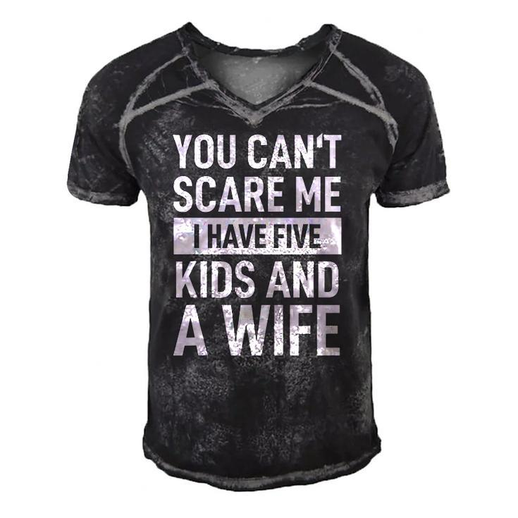 Mens Father Dad Day You Cant Scare Me I Have Five Kids And A Wife Men's Short Sleeve V-neck 3D Print Retro Tshirt