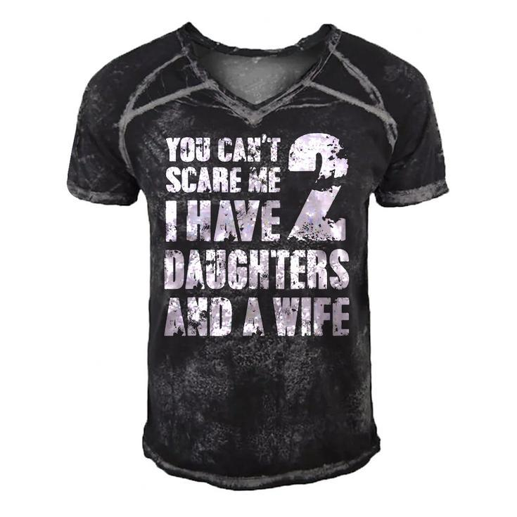 Mens  Father You Cant Scare Me I Have 2 Daughters And A Wife Men's Short Sleeve V-neck 3D Print Retro Tshirt